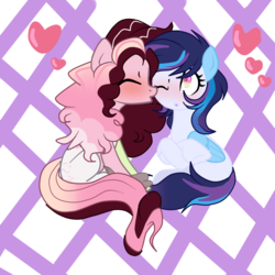 Size: 2000x2000 | Tagged: safe, artist:applerougi, oc, oc only, oc:america young, oc:katty smottie pie, pegasus, pony, colored wings, female, high res, interspecies offspring, kissing, lesbian, mare, offspring, parent:discord, parent:pinkie pie, parents:discopie