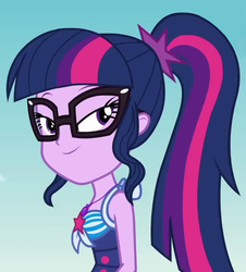 Size: 651x720 | Tagged: safe, edit, edited screencap, editor:mycarhasamoustache, screencap, sci-twi, twilight sparkle, equestria girls, friendship math, g4, my little pony equestria girls: better together, clothes, cropped, cute, female, geode of telekinesis, lidded eyes, magical geodes, sleeveless, solo, swimsuit, twiabetes