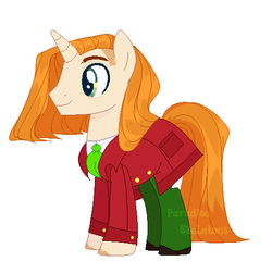 Size: 483x463 | Tagged: safe, artist:paradiseskeletons, pony, unicorn, clothes, crossover, elliot, ponified, solo, stardew valley