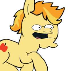 Size: 345x349 | Tagged: safe, artist:squidponer, braeburn, pony, g4, cursed image, family guy, fucking hot, glasses, heh heh heh hey applejack, holy crap lois, male, peter griffin, shut up spike, stallion, this is epic, wat, wtf