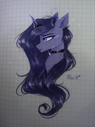 Size: 810x1080 | Tagged: safe, artist:alicesmitt31, princess luna, alicorn, pony, g4, bust, crying, female, graph paper, jewelry, mare, necklace, open mouth, simple background, solo, tiara