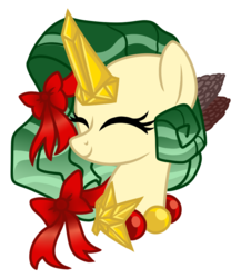 Size: 800x922 | Tagged: safe, artist:crystal-tranquility, oc, oc only, oc:christmas tree, original species, pond pony, pony, unicorn, bust, eyes closed, female, portrait, simple background, solo, transparent background