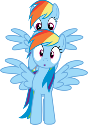 Size: 749x1068 | Tagged: safe, artist:geometrymathalgebra, rainbow dash, pegasus, pony, magic duel, :o, clone, disguise, doppelganger, double rainbow, duality, female, fluttershy in disguise, mare, open mouth, simple background, transparent background, vector, wide eyes, wings