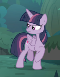 Size: 617x788 | Tagged: safe, screencap, mean twilight sparkle, twilight sparkle, alicorn, pony, g4, the mean 6, animation error, clone, cropped, female, mare, narrowed eyes, raised hoof, solo, twilight sparkle (alicorn), unamused