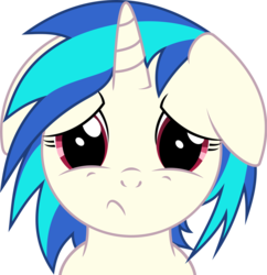Size: 880x908 | Tagged: safe, artist:awesomeluna, dj pon-3, vinyl scratch, pony, unicorn, g4, female, floppy ears, frown, looking at you, mare, missing accessory, sad, simple background, solo, transparent background, vector