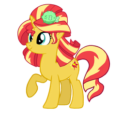 Size: 1184x1109 | Tagged: safe, artist:silverbuller, sunset shimmer, pony, puffer fish, unicorn, eqg summertime shorts, equestria girls, g4, good vibes, alternate hairstyle, cute, cutie mark, equestria girls ponified, female, hair accessory, mare, ponified, shimmerbetes, simple background, solo, sunset sushi, white background