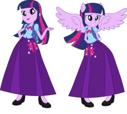 Size: 1968x1766 | Tagged: safe, artist:cartoonmasterv3, twilight sparkle, alicorn, equestria girls, g4, backpack, clothes, dress, eqg promo pose set, female, long skirt, simple background, skirt, transparent background, twilight sparkle (alicorn)