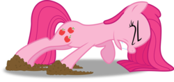 Size: 1302x614 | Tagged: safe, artist:awesomeluna, pinkie pie, earth pony, pony, g4, magical mystery cure, cutie mark swap, eyes closed, female, mare, mud, muddy, pinkamena diane pie, pushing, simple background, solo, struggling, swapped cutie marks, transparent background, vector, what my cutie mark is telling me