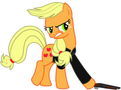 Size: 1034x772 | Tagged: safe, artist:ejlightning007arts, applejack, g4, angry, clothes, crossover, gun, jacket, mad max, shotgun, simple background, transparent background, vector, weapon