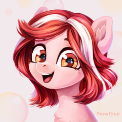 Size: 1500x1500 | Tagged: safe, artist:inowiseei, oc, oc only, oc:cherry blossom, earth pony, pony, chest fluff, cute, female, happy, looking at you, mare, solo, starry eyes, wingding eyes