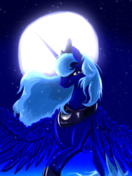 Size: 1200x1600 | Tagged: safe, artist:heart-of-a-dragoness, princess luna, alicorn, pony, g4, female, full moon, looking at you, mare, moon, night, smiling, solo, stars