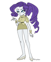 Size: 1500x1820 | Tagged: safe, artist:nebychko, part of a set, rarity, equestria girls, g4, alternate hairstyle, clothes, female, high heels, khaki, legs, miniskirt, ponytail, shoes, simple background, skirt, solo, white background