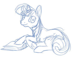 Size: 600x441 | Tagged: safe, artist:naroclie, twilight sparkle, pony, unicorn, g4, book, female, looking at you, mare, sketch, solo