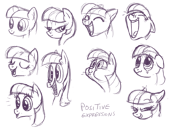 Size: 1320x1020 | Tagged: source needed, safe, artist:lauren faust, twilight sparkle, earth pony, pony, g4, bust, character study, concept art, earth pony twilight, expressions, facial expressions, female, grayscale, happy, mare, monochrome, portrait, simple background, sketch, smiling, solo, study, white background