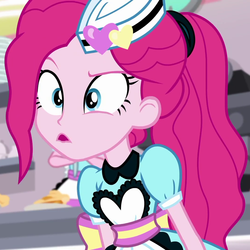 Size: 1077x1077 | Tagged: safe, screencap, pinkie pie, equestria girls, five stars, g4, my little pony equestria girls: better together, apron, clothes, cropped, female, server pinkie pie, shop, waitress