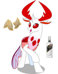 Size: 800x1024 | Tagged: safe, edit, vector edit, thorax, changedling, changeling, g4, alcohol, antlers, husaria (vodka), king thorax, open mouth, pierogi, poland, polax, polish, raised hoof, recolor, simple background, smiling, transparent background, vector, vodka