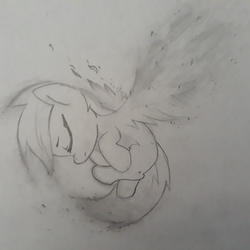 Size: 3066x3066 | Tagged: safe, artist:foxtrot3, oc, pegasus, pony, fading, gray, high res, sad, solo, traditional art, vent art