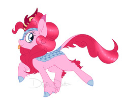Size: 1280x1066 | Tagged: safe, artist:dippin-dott, pinkie pie, kirin, g4, :p, cloven hooves, colored hooves, female, kirin pinkie, kirin-ified, race swap, silly, simple background, solo, species swap, tongue out, white background