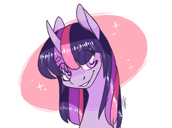 Size: 4724x3507 | Tagged: safe, artist:livzkat, twilight sparkle, pony, g4, bust, female, mare, portrait, simple background, smiling, solo, white background