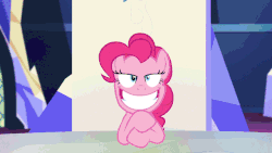 Size: 640x360 | Tagged: safe, edit, edited screencap, screencap, pinkie pie, twilight sparkle, alicorn, earth pony, pony, g4, party pooped, animated, cutie map, duo, egalitarianism, fake smile, female, friendship throne, gif, grin, hug, mare, nervous, nervous smile, not gay, smiling, twilight sparkle (alicorn)