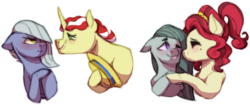 Size: 1280x536 | Tagged: safe, artist:elf-hollow, cherry jubilee, flim, limestone pie, marble pie, earth pony, pony, g4, cherrymarble, female, flimstone, lesbian, male, shipping, simple background, straight, transparent background