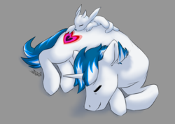 Size: 4960x3508 | Tagged: safe, artist:pucksterv, oc, oc only, oc:unhappy joy, pony, unicorn, cute, male, ori, ori and the blind forest, simple background, sleeping, solo