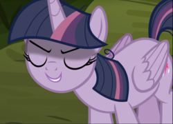 Size: 1305x938 | Tagged: safe, screencap, mean twilight sparkle, alicorn, pony, g4, season 8, the mean 6, clone, cropped, evil smile, eyes closed, female, grin, sinister, smiling, solo, you need me