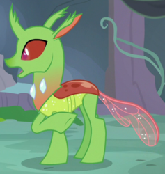 Size: 1032x1088 | Tagged: safe, screencap, arista, changedling, changeling, g4, to change a changeling, background changeling, cropped, open mouth, raised hoof, solo