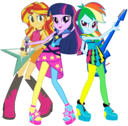 Size: 2048x2024 | Tagged: dead source, safe, artist:php77, edit, edited screencap, editor:php77, screencap, rainbow dash, sunset shimmer, twilight sparkle, equestria girls, g4, my little pony equestria girls: rainbow rocks, armpits, female, high res, not a vector, rainbow rocks outfit, trio, trio female
