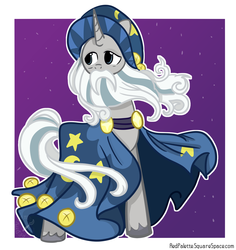 Size: 1584x1677 | Tagged: safe, artist:redpalette, star swirl the bearded, pony, unicorn, g4, beard, facial hair, hat, male, moustache, purple background, robes, simple background, solo, stallion, wizard, wizard hat