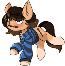 Size: 1265x1277 | Tagged: safe, artist:drawtheuniverse, oc, oc only, oc:lizie doodle, pony, beanbrows, brush, clothes, coat markings, cutie patootie, eye clipping through hair, eyebrows, eyebrows visible through hair, facial markings, female, hoodie, mare, mouth hold, simple background, socks (coat markings), solo, star (coat marking), striped hoodie, sweater, transparent background