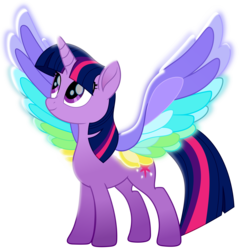 Size: 5237x5386 | Tagged: dead source, safe, artist:pink1ejack, twilight sparkle, alicorn, pony, g4, my little pony: rainbow roadtrip, absurd resolution, colored wings, colored wingtips, cute, female, horn, looking up, mare, movie accurate, multicolored wings, rainbow wings, simple background, smiling, solo, spread wings, transparent background, twiabetes, twilight sparkle (alicorn), vector, wing bling, wings