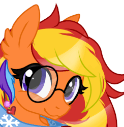 Size: 553x567 | Tagged: safe, artist:imaranx, artist:nekomellow, oc, oc only, oc:tech talk, pony, animated, blinking, clothes, commission, commission open, commissions open, gif, glasses, moving, scarf, simple background, smiling, solo, transparent background