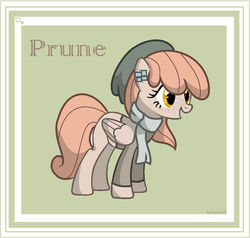 Size: 1024x973 | Tagged: safe, artist:dacrazywazy, artist:misskitkat2002, oc, oc only, oc:prune, pegasus, pony, base used, beret, clothes, female, freckles, hat, mare, scarf, solo