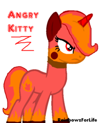 Size: 419x520 | Tagged: safe, artist:rainbowzforlife, artist:rakuraikaze-chan, pony, angry, angry kitty, base used, lego, ponified, red text, signature, simple background, solo, text, the lego movie, transparent background, unikitty