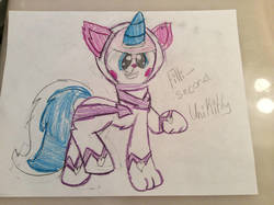 Size: 1024x765 | Tagged: safe, artist:rainbowzforlife, fili-second, cat, g4, catified, clothes, cosplay, costume, crossover, lego, power ponies, solo, species swap, the lego movie, traditional art, unikitty