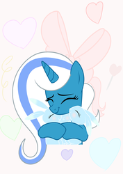 Size: 2894x4093 | Tagged: safe, artist:mint-light, artist:riofluttershy, oc, oc:fleurbelle, alicorn, pony, rabbit, abstract background, adorabelle, alicorn oc, animal, bow, candy, cute, eyes closed, food, hair bow, heart, hug, lollypop, pink ribbon, ribbon, sweets