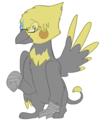 Size: 2259x2874 | Tagged: safe, oc, cockatiel, griffon, hippogriff, hybrid, blue eyes, colored wings, dyed wings, eyewear, glasses, high res, hippogriff hybrid, multicolored wings, wings