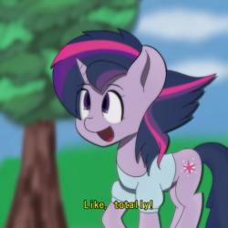 Size: 1200x1200 | Tagged: safe, artist:icy wind, twilight sparkle, pony, g4, 80s, alternate hairstyle, female, solo, tree, valley girl