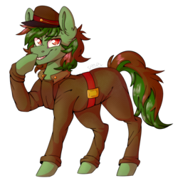 Size: 1000x1000 | Tagged: safe, artist:cinnamonsparx, oc, oc only, oc:green dirt, earth pony, pony, clothes, male, simple background, solo, stallion, transparent background, uniform