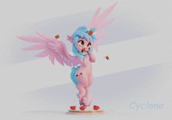 Size: 1300x908 | Tagged: safe, artist:v747, oc, oc:cyclone stormchaser, classical hippogriff, hippogriff, 3d, animated, cute, female, no sound, not silverstream, smiling, solo, stairs, turnaround, webm