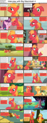 Size: 1282x3304 | Tagged: safe, apple bloom, applejack, big macintosh, granny smith, sugar belle, earth pony, pony, comic:celestia's servant interview, g4, apple, apple family, bucket, caption, cs captions, cute, female, filly, floppy ears, foal, food, hay bale, implied marble pie, interview, letter, macabetes, male, mare, nuzzling, smiling, stallion, sugarbetes