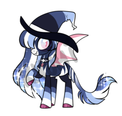 Size: 660x626 | Tagged: safe, artist:zlayd-oodles, oc, oc only, bat pony, pony, adoptable, auction, base used, bat pony oc, bat wings, blue, clothes, colored hooves, crescent moon, hat, leonine tail, long hair, moon, simple background, slit pupils, socks, solo, sparkles, transparent background, wings, witch hat