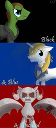 Size: 800x1800 | Tagged: safe, artist:sixes&sevens, doctor whooves, prince blueblood, time turner, gargoyle, pony, unicorn, g4, blood, bowtie, doctor who, fanfic, fanfic art, fanfic cover, ninth doctor, peacoat, ponified, the doctor
