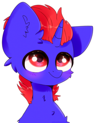Size: 2000x2500 | Tagged: safe, artist:etoz, oc, oc only, oc:blue blazes, pony, unicorn, blushing, bust, high res, looking up, male, red hair, simple background, smiling, stallion, transparent background
