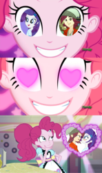 Size: 1280x2160 | Tagged: safe, edit, edited screencap, screencap, normal norman, pinkie pie, rarity, coinky-dink world, eqg summertime shorts, equestria girls, g4, crack shipping, female, heart, heart eyes, male, meme, normity, pinkie's eyes, server pinkie pie, shipper on deck, shipping, straight, waitress, wingding eyes