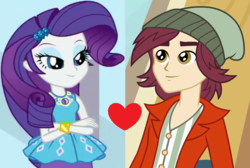 Size: 920x618 | Tagged: safe, edit, edited screencap, screencap, normal norman, rarity, a fine line, equestria girls, g4, my little pony equestria girls, my little pony equestria girls: better together, background human, eyeshadow, female, geode of shielding, lidded eyes, magical geodes, makeup, male, normity, shipping, shipping domino, straight