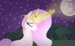 Size: 2144x1328 | Tagged: safe, artist:alizeethepony2008, princess celestia, pony, g4, female, magic, mare in the moon, moon, pink-mane celestia, solo