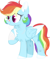 Size: 2112x2479 | Tagged: dead source, safe, artist:sh3llysh00, rainbow dash, pegasus, pony, g4, alternate design, alternate hairstyle, bandage, bandaid, bandaid on nose, chest fluff, female, high res, mare, scar, scrapes, simple background, solo, transparent background, two toned wings