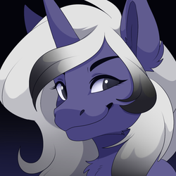 Size: 1000x1000 | Tagged: safe, artist:faun, oc, oc only, oc:lady midday, pony, unicorn, bust, commission, female, grin, portrait, simple background, smiling, smug, solo